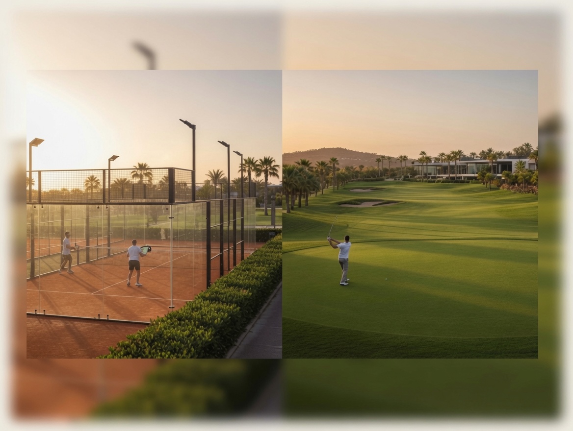 Padel court next to golf course